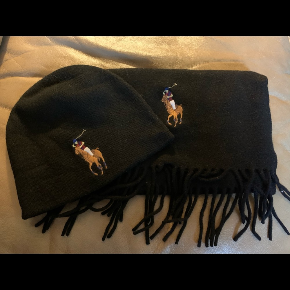 Ralph Lauren BLACK Polo Hat and Scarf Set